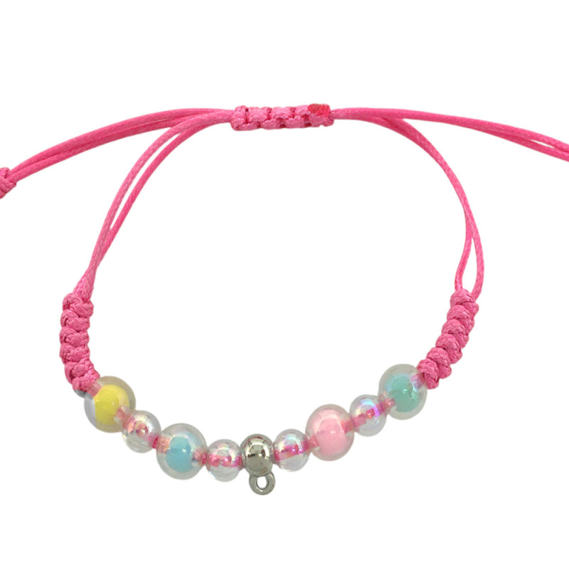 ROSA FUERTE INFANTIL C/ BOLITAS DE COLORES Y PASADOR PARA COLOCAR DIJE REGULABLE PULSERA / TOBILLERA