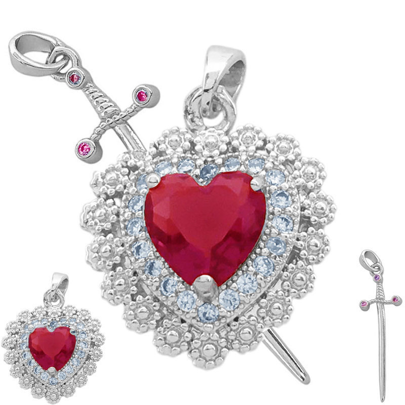 ROJO DIJES CORAZON Y ESPADA TODO C/ CUBIC PARA COMPARTIR DIJE