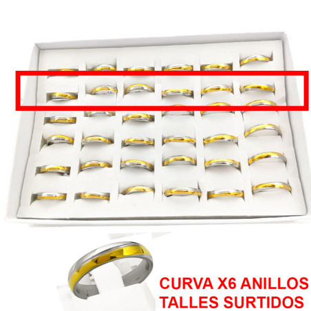 CURVA X6 ALIANZAS COMBINADA 4MM ALIANZA PREMIUM SUPER BRILLO ACERO ANILLO