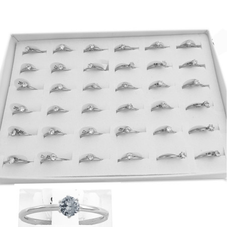 CAJA x36 CHICO BRILLANTE FLEJE REDONDO CUBIC ZIRCON ANILLO