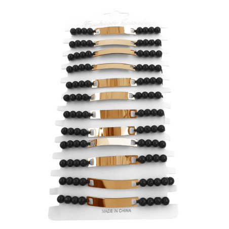 DORADO BLISTER X12 UNIDADES BOLITAS NEGRAS Y CHAPA PARA GRABAR IDENTIFICACION REGULABLE PULSERA