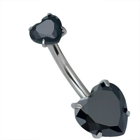 NEGRO 5/8*1.6*10 CRISTAL PIERCING OMBLIGO 2 CORAZONES ACERO QUIRURGICO PIERCING