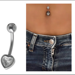 CORAZON CUBIC C/ BORDE Y BOLITA C/ CUBIC PIERCING OMBLIGO 2 CORAZONES ACERO QUIRURGICO PIERCING