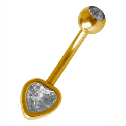 DORADO CORAZON CUBIC C/ BORDE Y BOLITA C/ CUBIC PIERCING OMBLIGO ACERO QUIRURGICO PIERCING