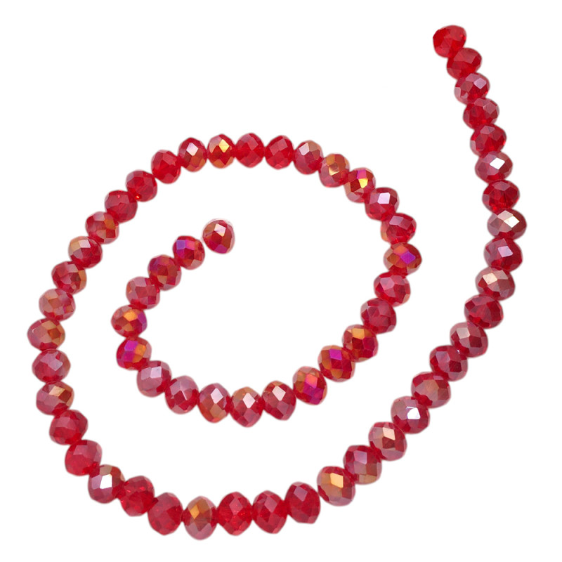 8MM ROJO OSCURO TRASLUCIDO AB CUENTA FACETADA PERFORADA VIDRIO TIRA