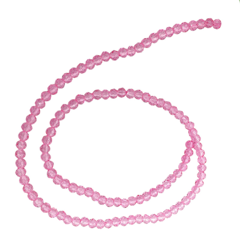 4MM ROSA TRASLUCIDO CUENTA FACETADA PERFORADA VIDRIO TIRA