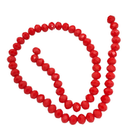 8MM ROJO PLENO CUENTA FACETADA PERFORADA VIDRIO TIRA