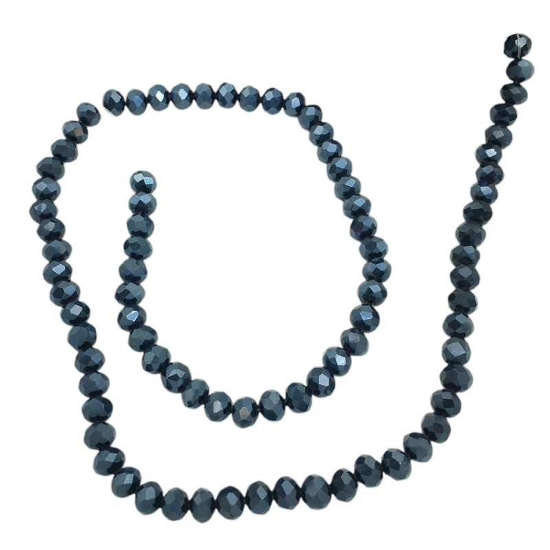 6MM NEGRO GRAFITO PLENO AB CUENTA FACETADA PERFORADA VIDRIO TIRA