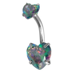 TORNASOLADO 5/8*1.6*10 CRISTAL PIERCING OMBLIGO 2 CORAZONES ACERO QUIRURGICO PIERCING