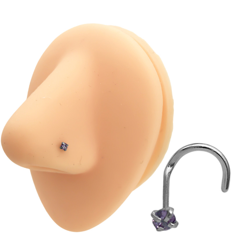 UNIDAD VIOLETA NOSTRIL CURVO NARIZ STRASS ENGARZADO PIERCING