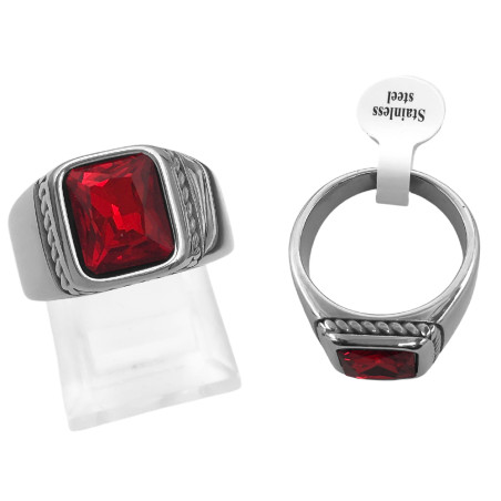 ROJO REPURGE PIEDRA GRANDE FACETADA SELLO HOMBRE ANILLO