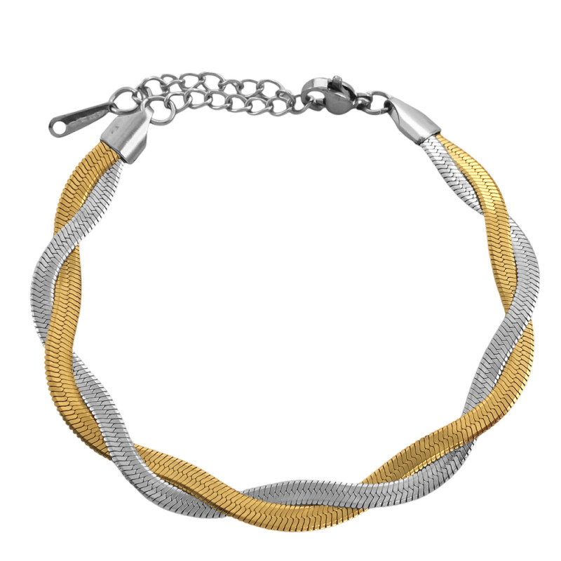 MIXTA DORADA Y ACERO DOBLE CINTA PLANA TRENZADA 7MM - 17+4CM PULSERA