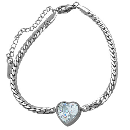 CORAZON CUBIC EN MARCO DE CORAZON C/ ESLABON CHATO 18+4CM PULSERA