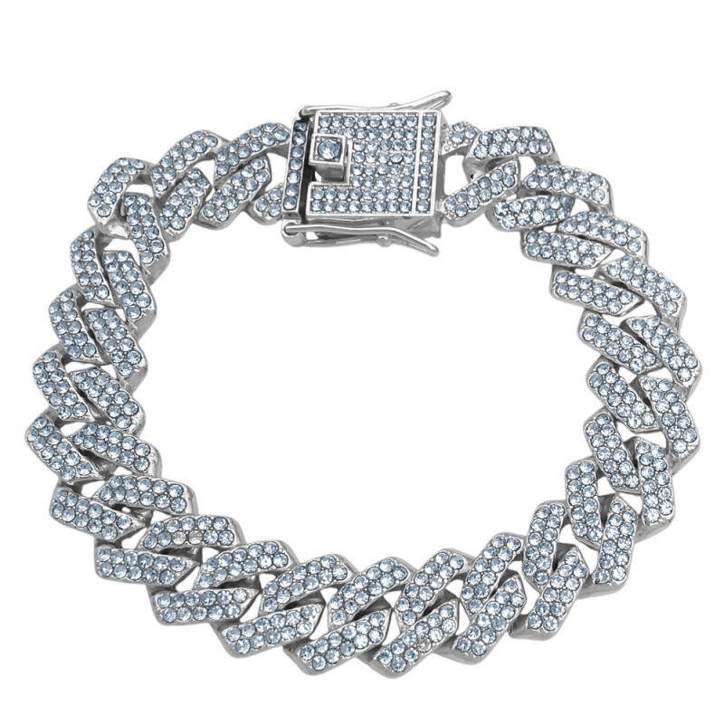 CUBANA PREMIUM 1.3CM - 20CM BRILLO ICE C/ CIERRE Y CUBIC CIRCULARES POR TODO EL ESLABON FANTASIA FINA PULSER