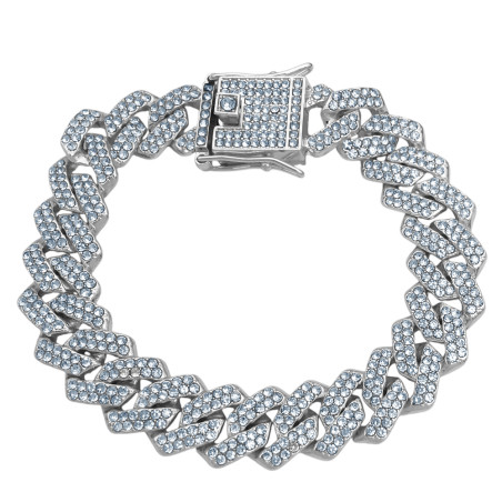 CUBANA PREMIUM 1.3CM - 20CM BRILLO ICE C/ CIERRE Y CUBIC CIRCULARES POR TODO EL ESLABON FANTASIA FINA PULSER