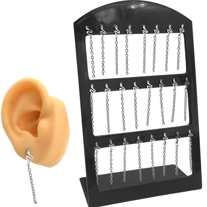 BLISTER X12 PARES SERPIENTE PLANA OJO DE STRASS Y CADENA COLGANTE ARO