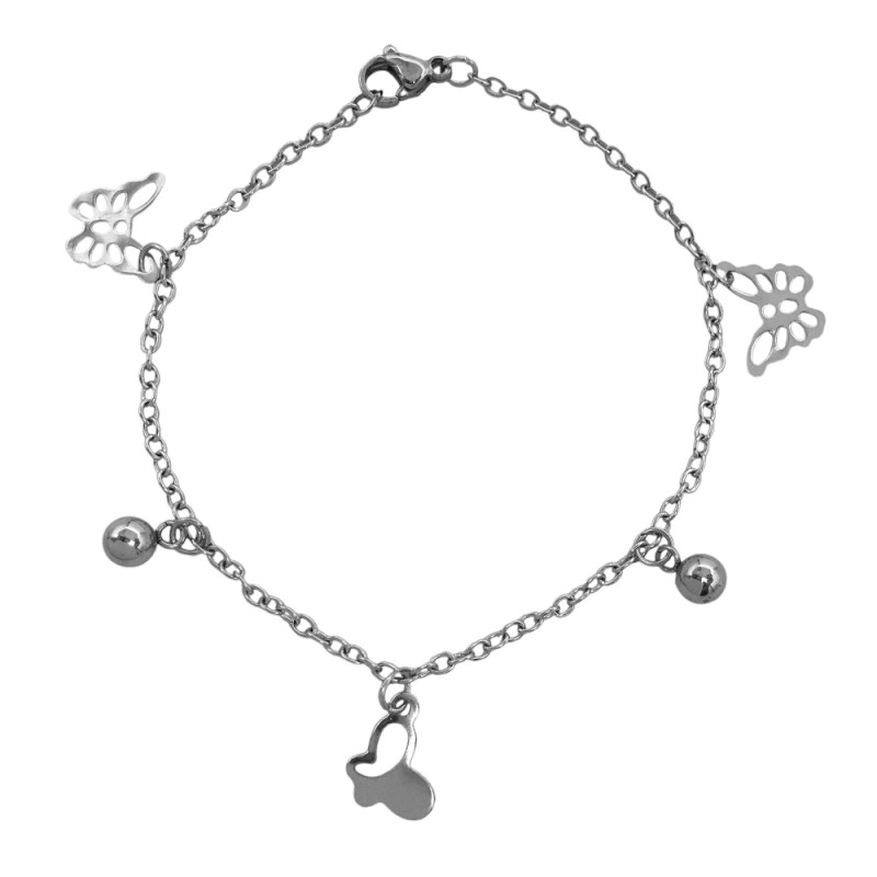 TRES MARIPOSAS CALADAS Y DOS BOLITA 19CM REGULACION PULSERA