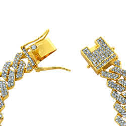 DORADO CUBANA PREMIUM 1.3CM - 50CM BRILLO ICE C/ CIERRE Y CUBIC CIRCULARES FANTASIA FINA CADENA COLLAR