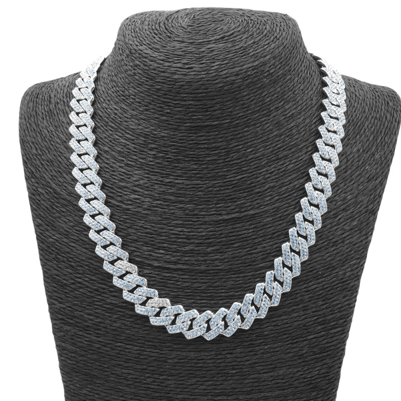 CUBANA PREMIUM 1.3CM - 50CM BRILLO ICE C/ CIERRE Y CUBIC CIRCULARES FANTASIA FINA CADENA COLLAR