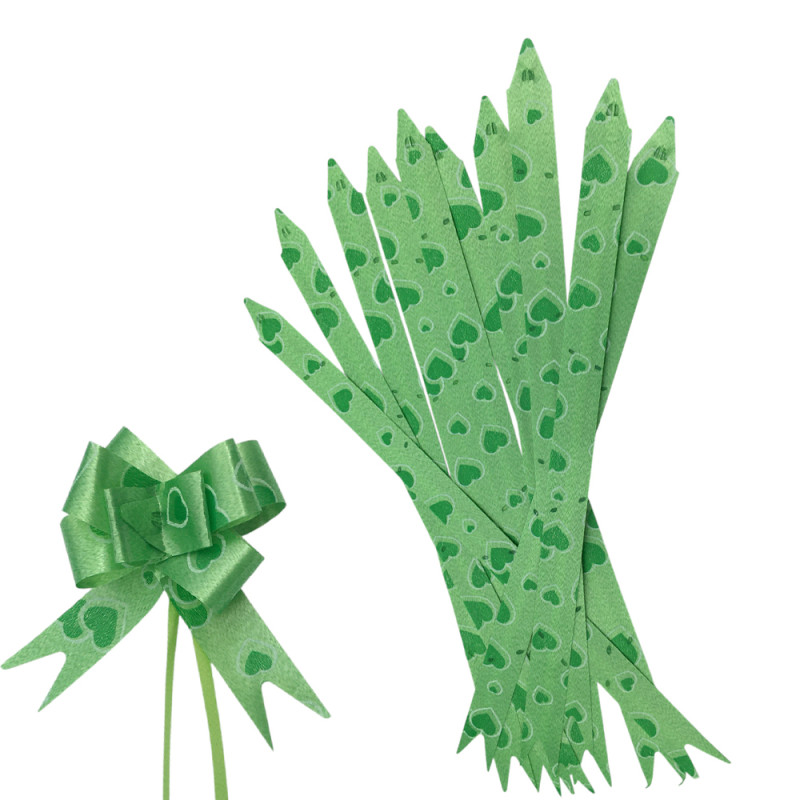 15*250MM VERDE C/ CORAZONES PAQUETE x10 UNIDADES MOÑO DE REGALO