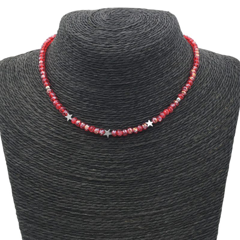 ROJO AB ESTRELLAS REGULABLE 37+6CM TIPO CHOKER GARGANTILLA COLLAR