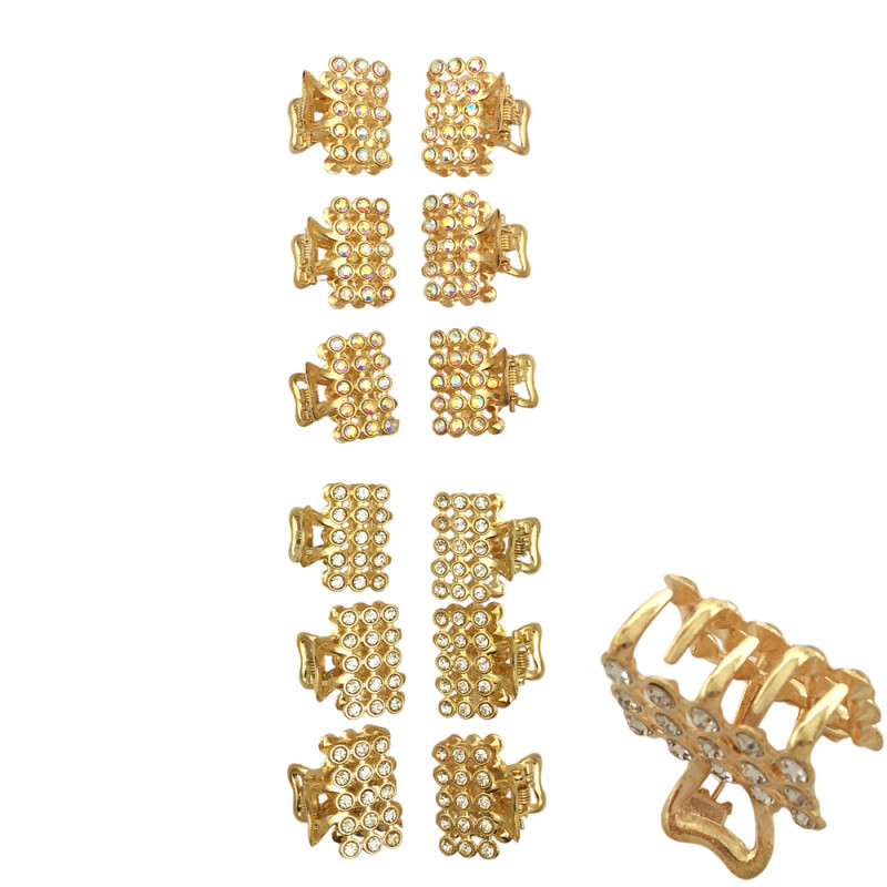 DORADO PACK X12 BROCHES C/ CIRCULOS DE STRASS CRISTAL Y CRISTAL AB SURTIDOS TIPO COCODRILO