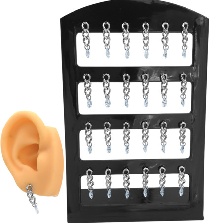 BLISTER X12 PARES GOTA CRISTAL EN CADENITA GROUMET PLANA ARO