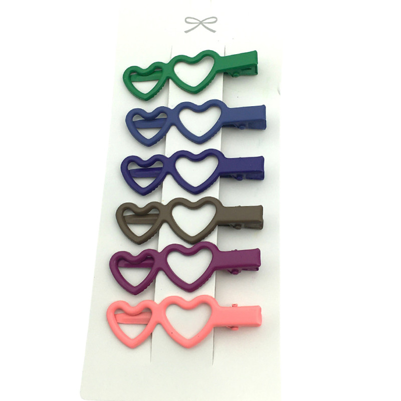 PACK X6 BROCHE DOBLE CORAZON CALADO COLORES SURTIDOS TIPO COCODRILO