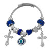 TIPO PANDORA OJO TURCO REDONDO CONTORNO STRASS CRUCES C/ CRISTO Y AZUL ESCLAVA PULSERA