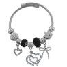 TIPO PANDORA CORAZONES STRASS Y MOÑO NEGRO ESCLAVA PULSERA