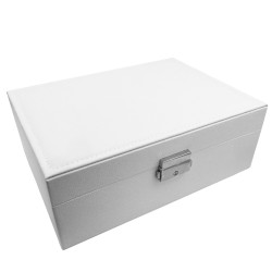 BLANCO ALHAJERO MEDIANO DOS PISOS UNO REMOVIBLE CAJA RECTANGULAR FORRADA EN CUERO