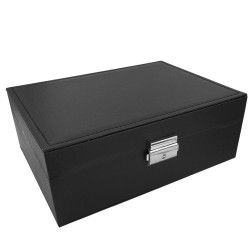 NEGRO ALHAJERO MEDIANO DOS PISOS UNO REMOVIBLE CAJA RECTANGULAR FORRADA EN CUERO