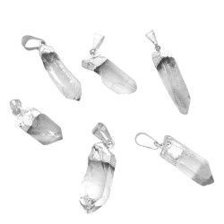 1 PIEDRA NATURAL BRUTA CUARZO CRISTAL DROP Y AGARRE BRONCE BAÑADO EN PLATA DIJE