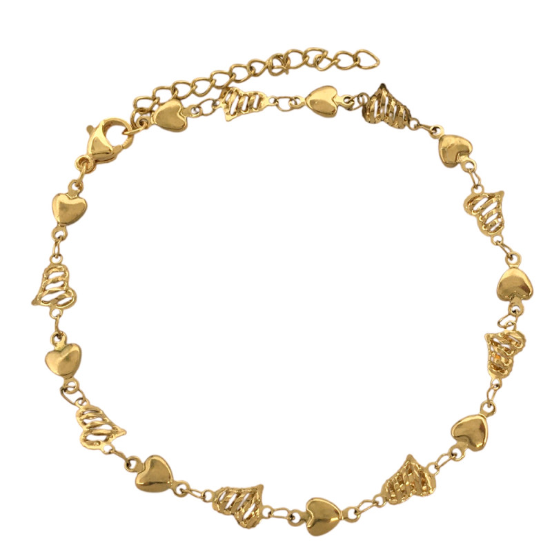 DORADO CORAZONES 3D Y PLANOS SEMI CALADOS 21+5CM TOBILLERA