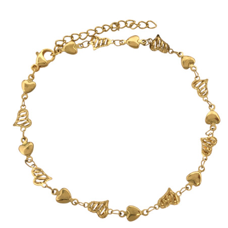 DORADO CORAZONES 3D Y PLANOS SEMI CALADOS 21+5CM TOBILLERA