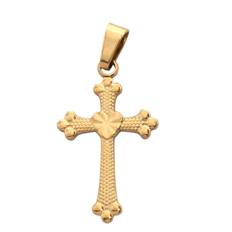 DORADO CRUZ EN PUNTA 19*28MM CENTRO CORAZON Y EXTREMOS DE 3 CIRCULOS BRONCE BAÑADO DIJE