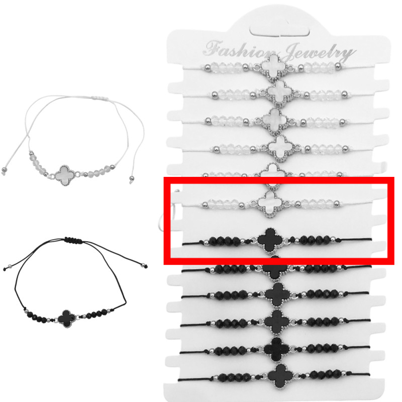 2 UNIDADES HILO TREBOL TIPO VAN CLEEF BLANCO / NEGRO PULSERA / TOBILLERA