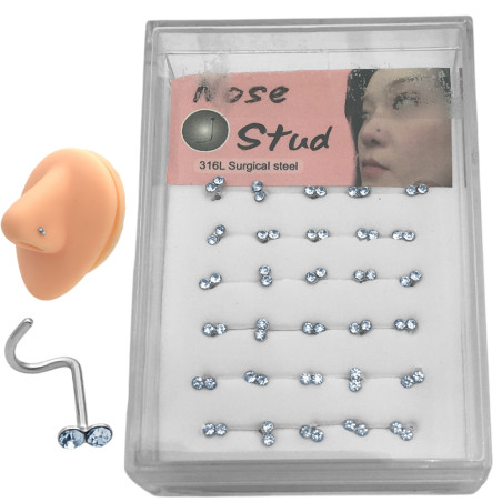 CURVO CAJA X30 UNIDADES NOSTRIL DOS STRASS CURVO NARIZ PIERCING