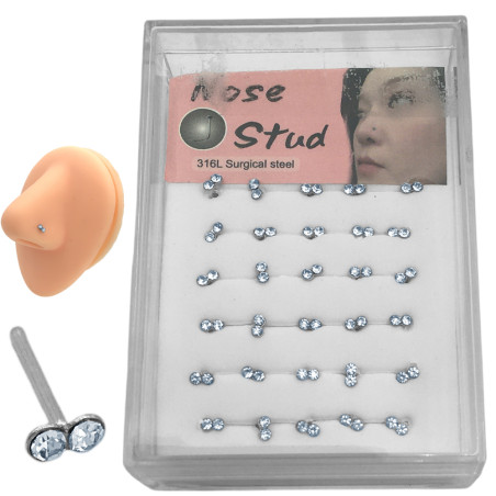 RECTO CAJA X30 UNIDADES NOSTRIL DOS STRASS RECTO NARIZ PIERCING
