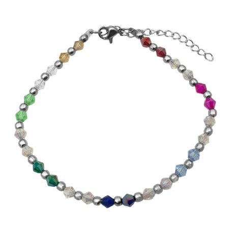 MULTICOLOR "AB" CRISTAL UN CONO FACETADO 4MM Y BOLITA 18.5+4CM PULSERA / TOBILLERA