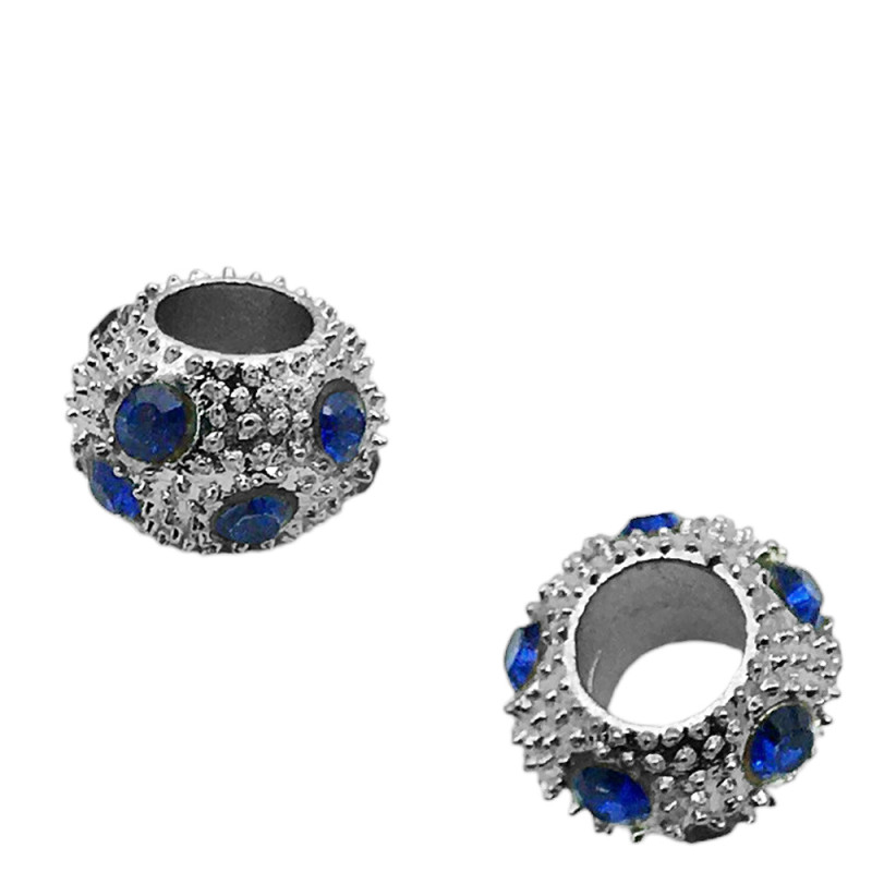 UNIDAD (1) CHARM PUNTOS EN RELIEVE Y STRASS AZULES PASANTE DIJE