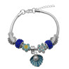 BLANCO TIPO PANDORA AZUL OSTRA FLOR 3.2MM-17+3CM PULSERA
