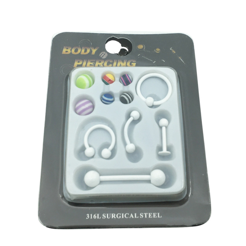 BLANCO KIT PIERCING INTERCAMBIABLES (EL COLOR DE LAS BOLITAS CAMBIA EN TODOS LOS BLISTER) PIERCING
