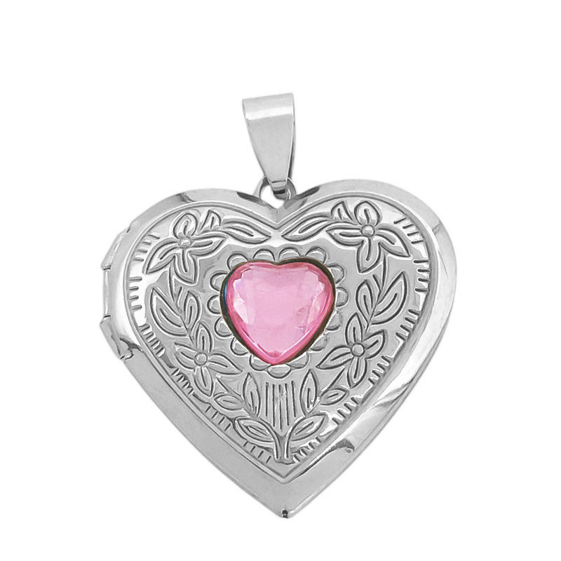 ROSA CLARO CRISTAL RELICARIO FLOR CORAZON DIJE