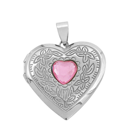 ROSA CLARO CRISTAL RELICARIO FLOR CORAZON DIJE