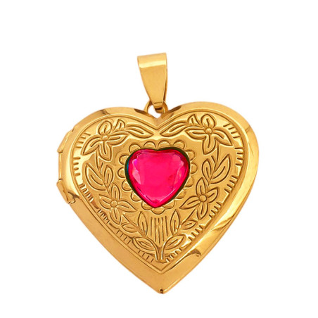 DORADO ROJO CRISTAL RELICARIO FLOR CORAZON DIJE