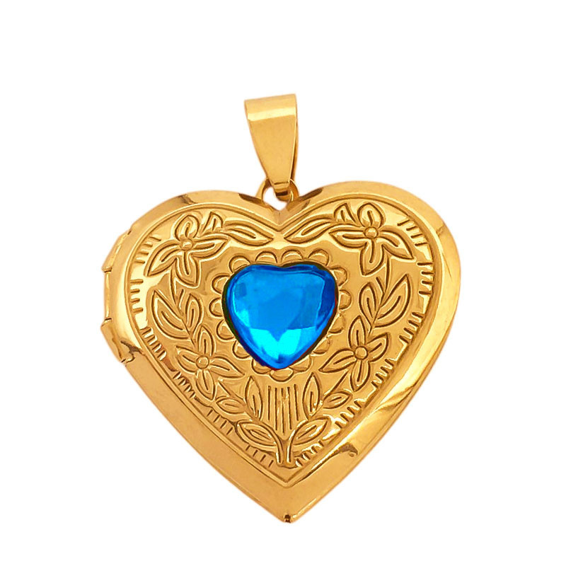 DORADO AZUL CRISTAL RELICARIO FLOR CORAZON DIJE