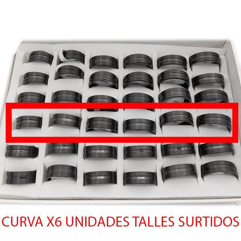 CURVA X6 UNIDADES ALIANZA C/ HENDIDURA NEGRA 8MM ANILLO