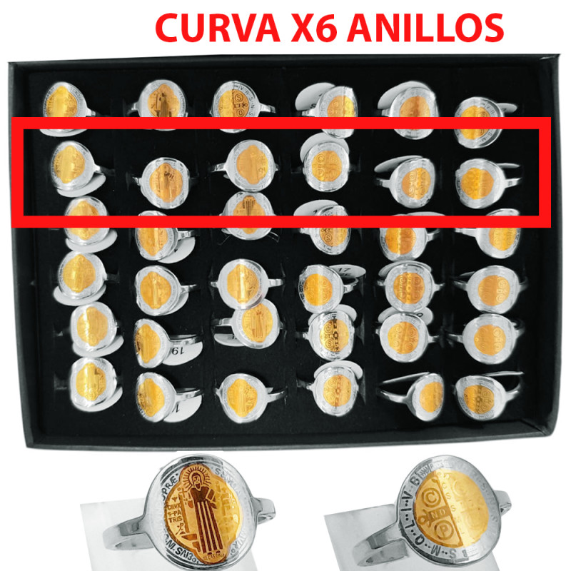 CURVA X6 ANILLOS COMBINADO IMAGEN CRUZ SAN BENITO C/ DORADO ANILLO