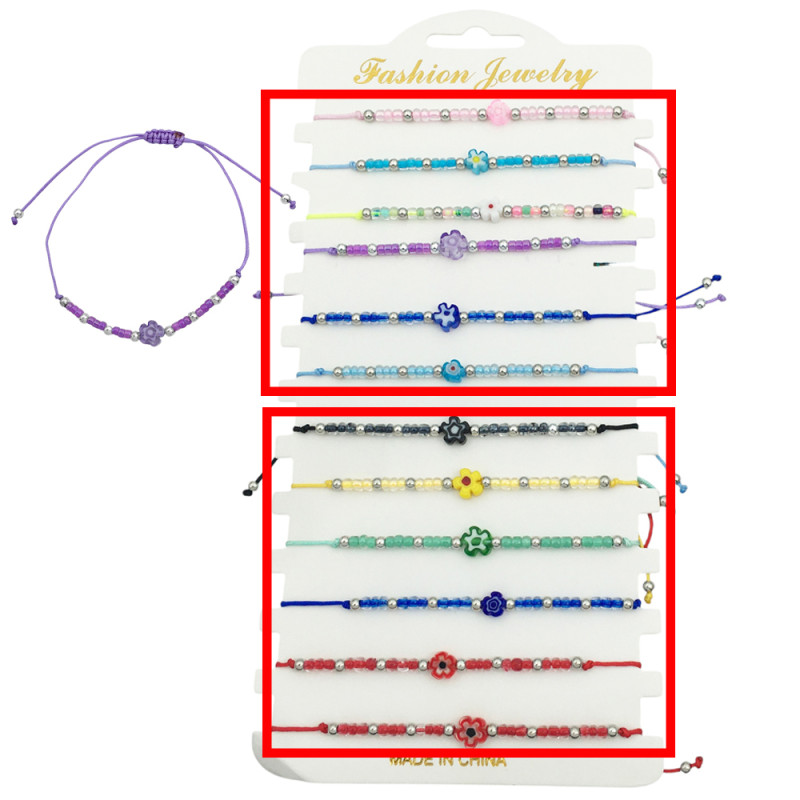 MEDIO BLISTER x6 HILO BOLITAS Y FLOR CENTRAL SURTIDO COLOR PULSERA / TOBILLERA